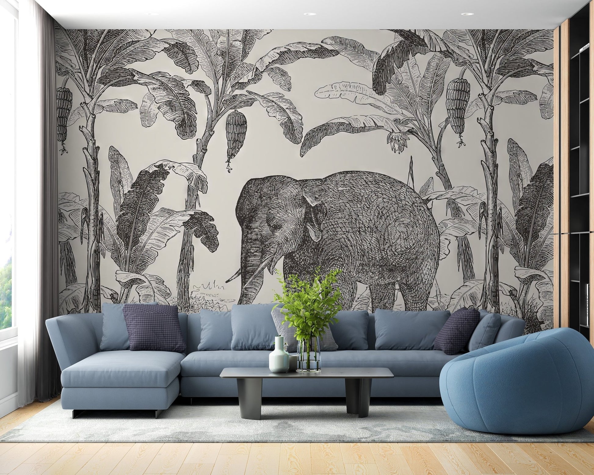 Vintage Elephant Mural Wallpaper C418