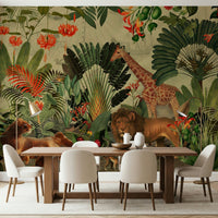 By the Dining room, Vintage Explorer's Dream wall mural brings lion-led warmth