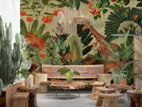 Giraffe and leafy forms in Vintage Explorer's Dream wall mural suit the Cafe 