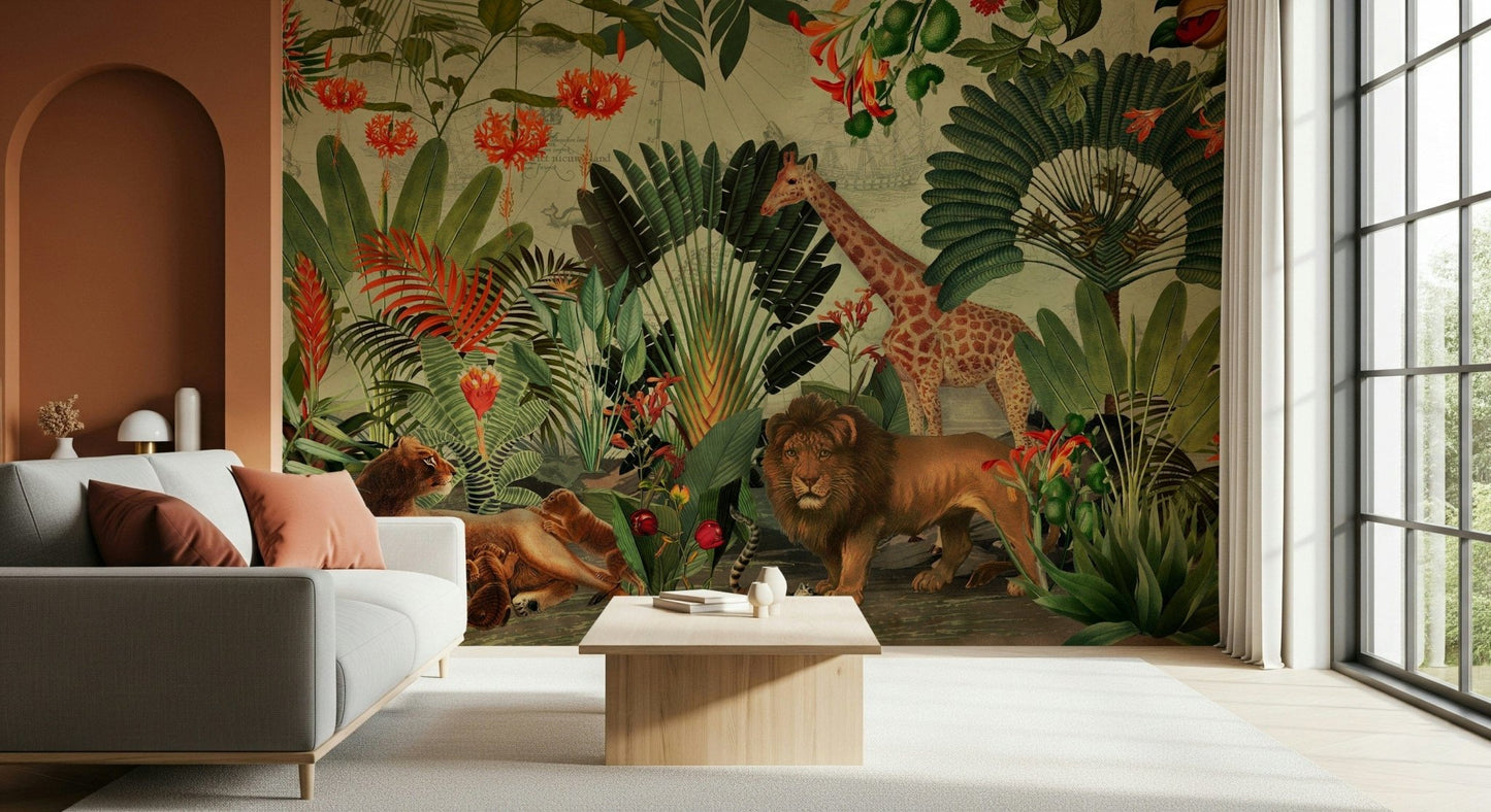 Map details & wildlife make this study stand out with Vintage Explorer's Dream wall mural