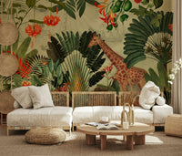 Tropical depth surrounds the Living room with Vintage Explorer's Dream wall mural