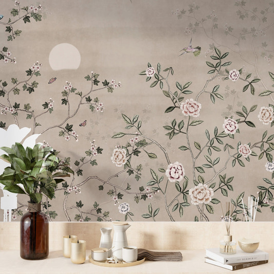 Elegant vintage floral bird wall mural
