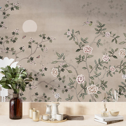Elegant vintage floral bird wall mural
