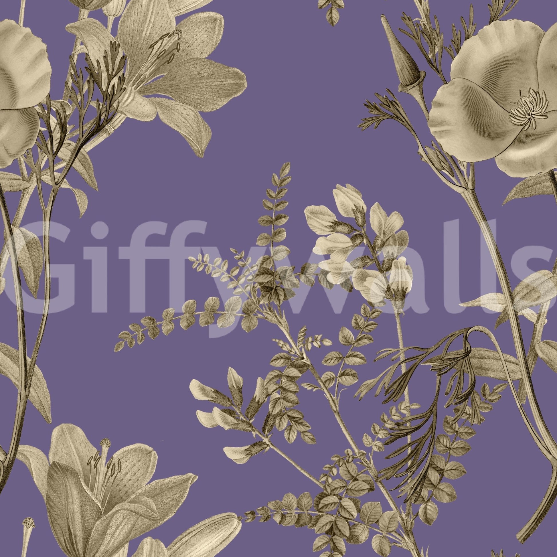 Pale leaf forms and flowers in Floral Dream Wallpaper pattern