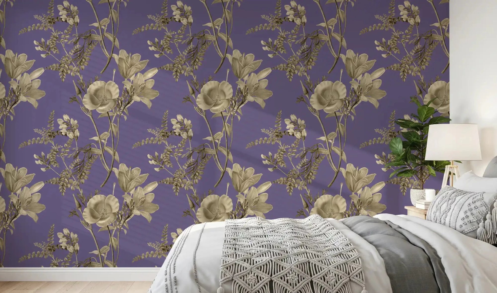 Bedroom styled in Vintage Floral Dream Wallpaper with soft blooms, GD9350