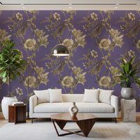 Office wall with Floral Dream Wallpaper on a dusty blue base