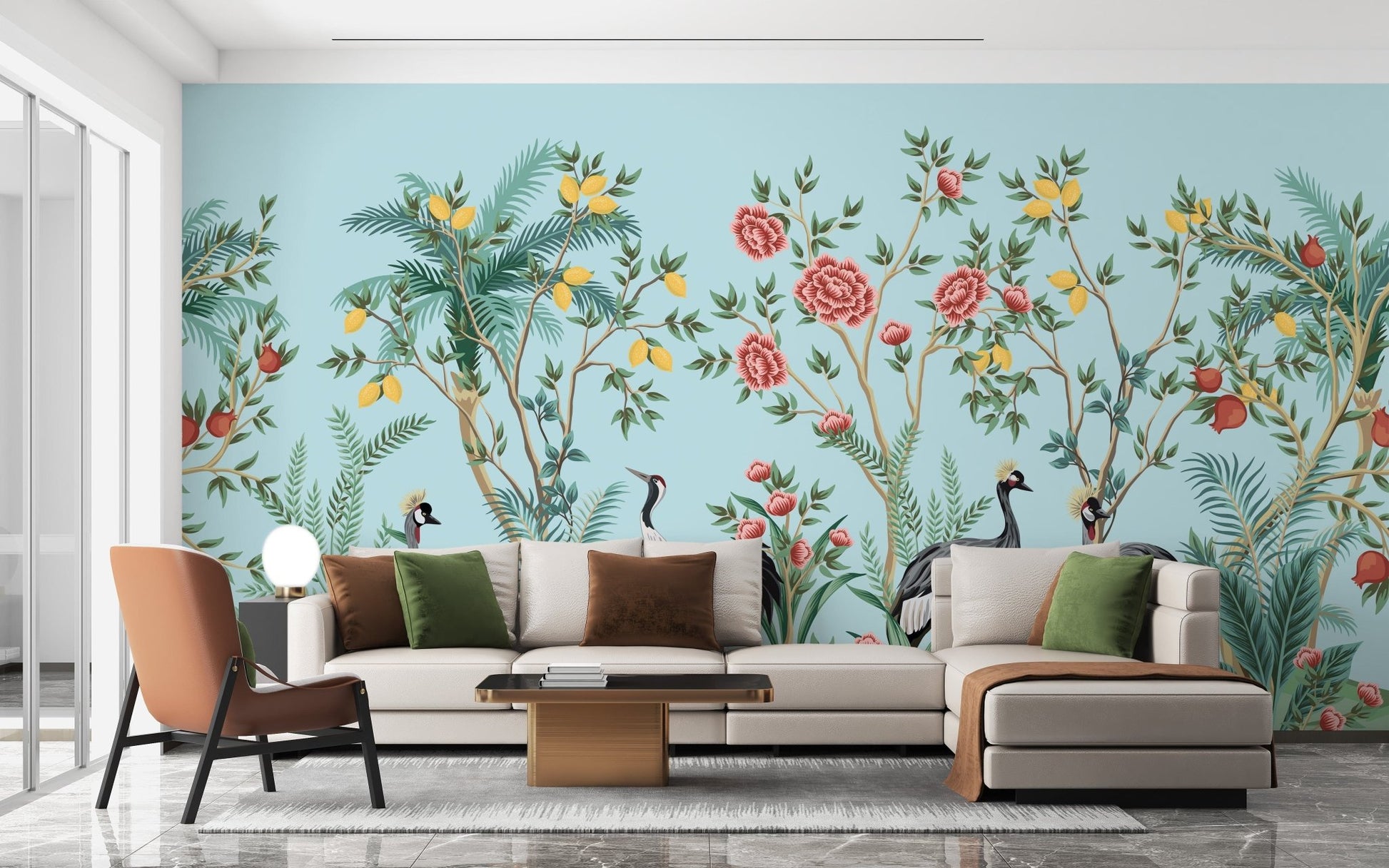 Chinoiserie garden-inspired wallpaper
 B098