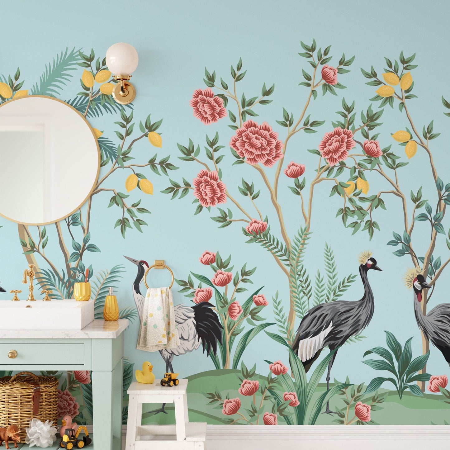 Chinoiserie Floral Palm Tree Wallpaper - Giffywalls B098