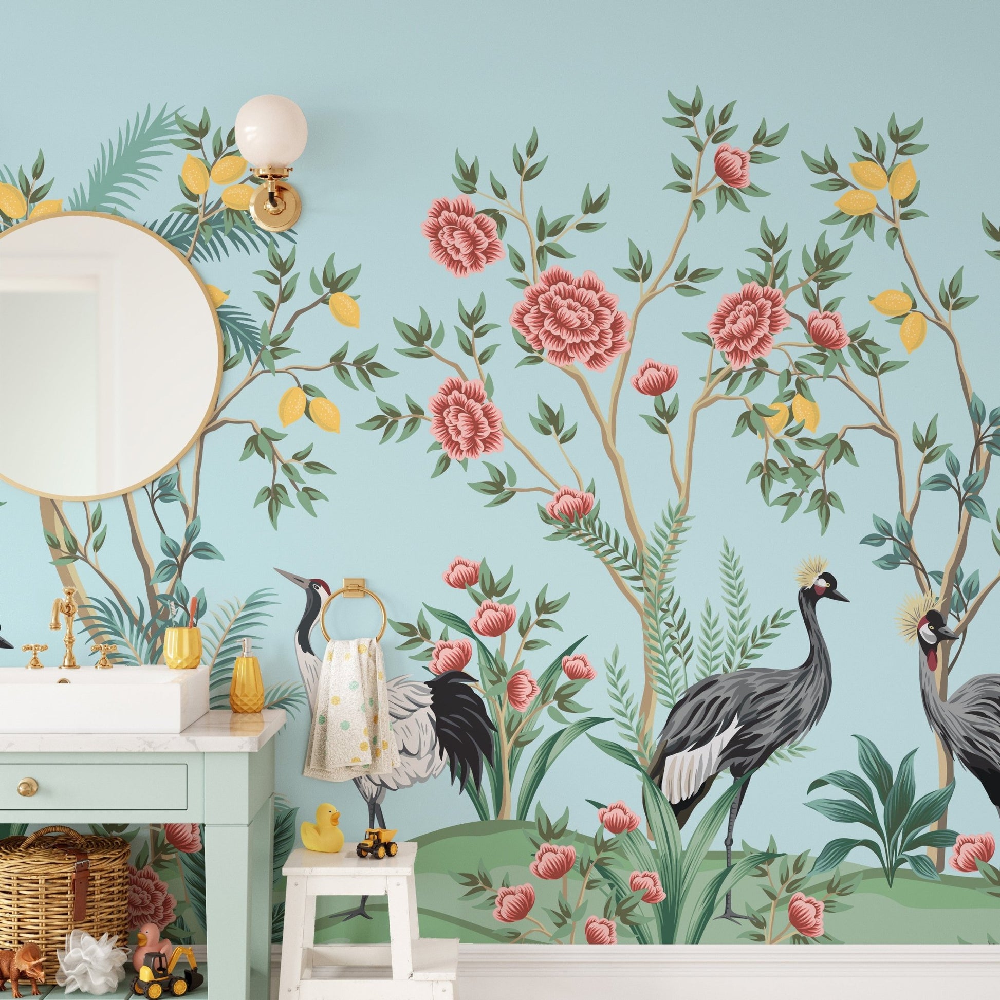 Chinoiserie Floral Palm Tree Wallpaper - Giffywalls B098