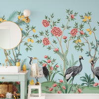 Chinoiserie Floral Palm Tree Wallpaper - Giffywalls B098