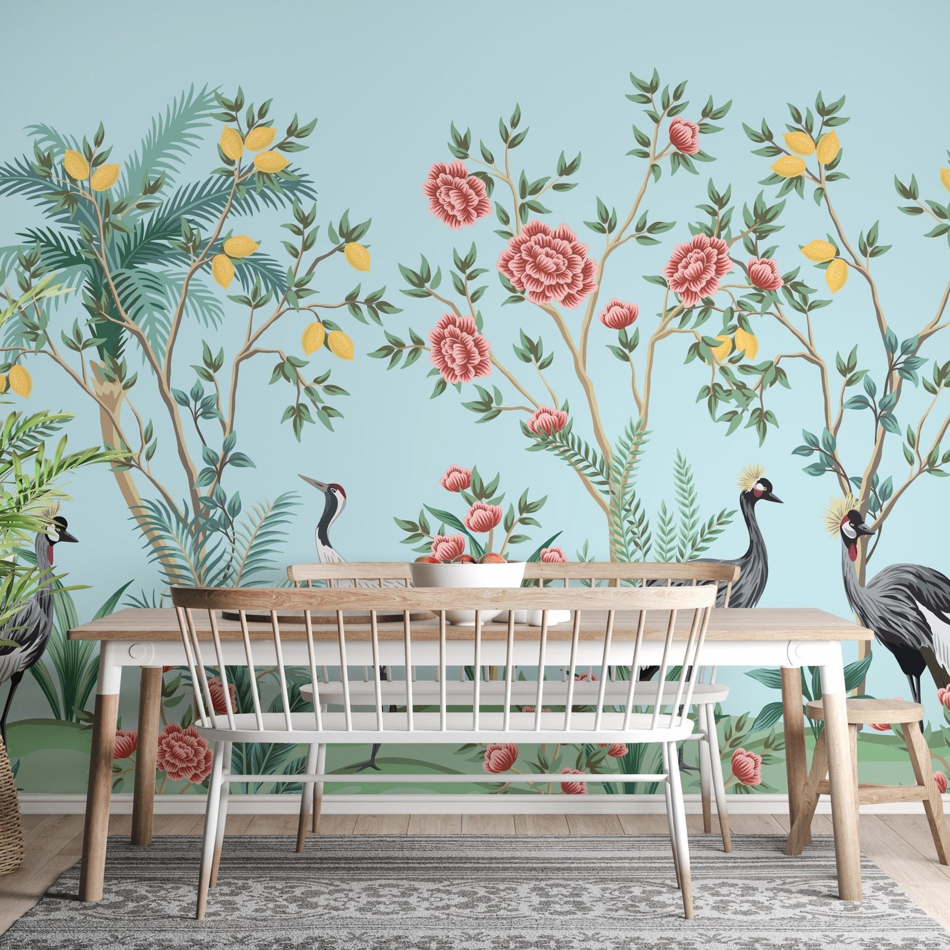 Chinoiserie Floral Palm Tree Wallpaper - Giffywalls B098