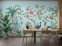 Tropical cranes and florals mural design
 B098