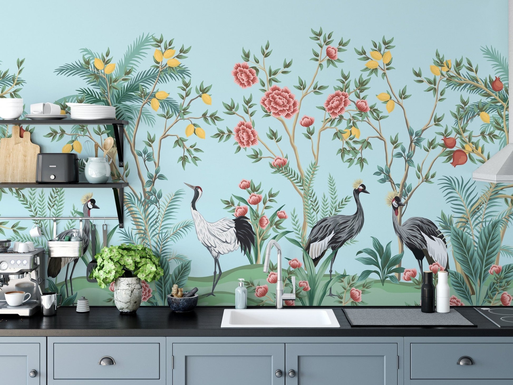 Elegant floral and bird pattern wallpaper
B098