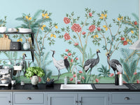 Elegant floral and bird pattern wallpaper
B098