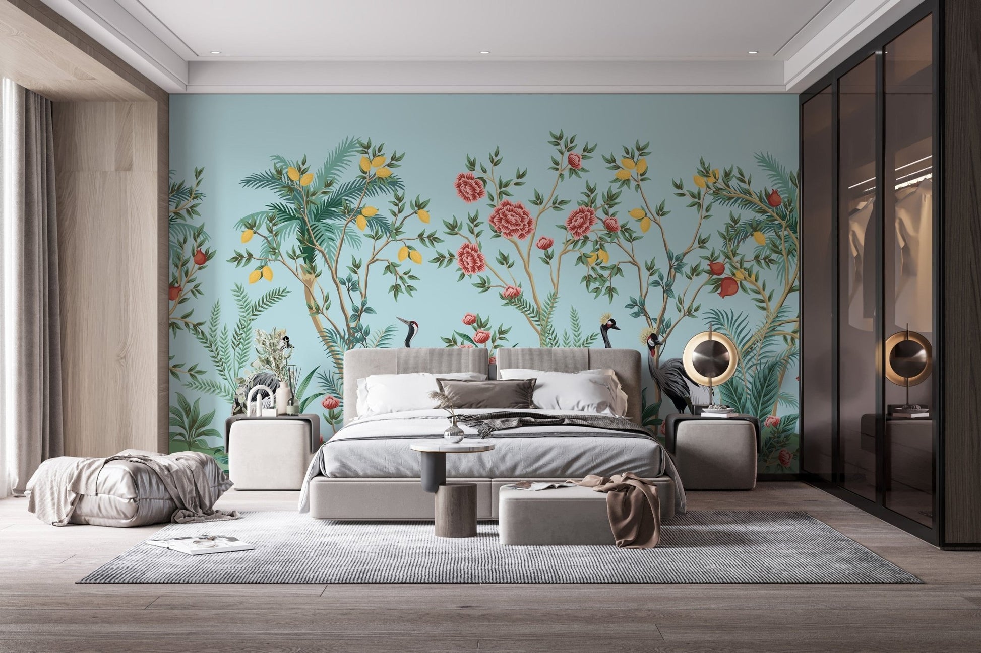 Chinoiserie Floral Palm Tree Wallpaper - Giffywalls B098