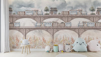 Whimsical floral train wallpaper for children




