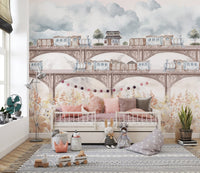 Vintage floral train wallpaper for rooms
