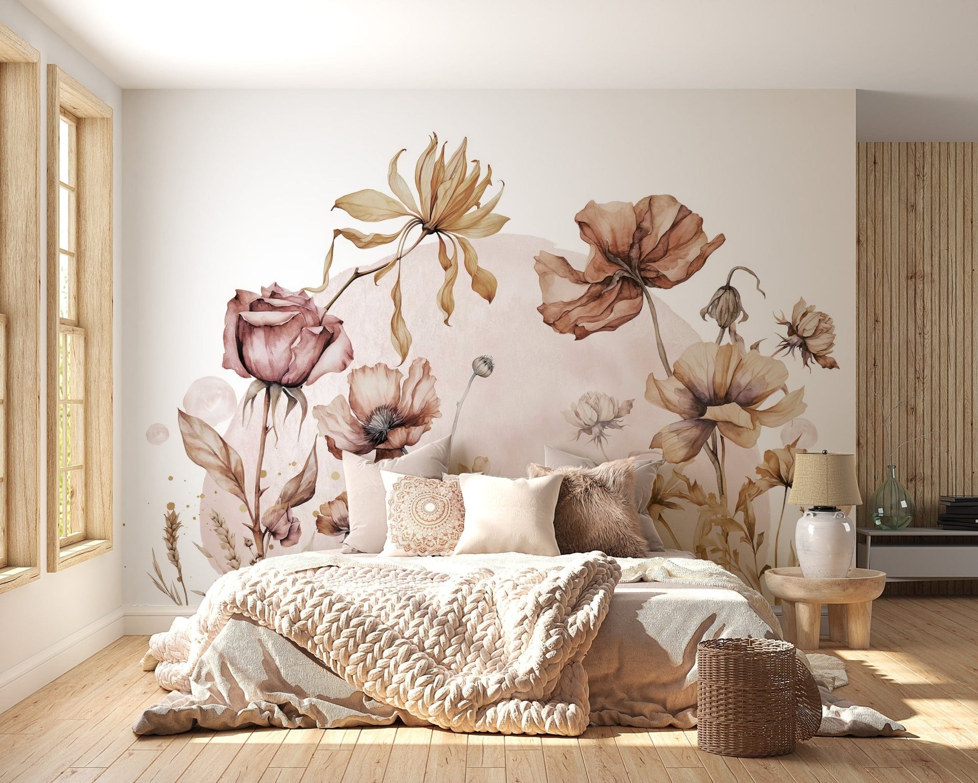 Delicate flowers in a vintage mural, C105