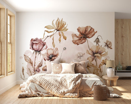 Delicate flowers in a vintage mural, C105