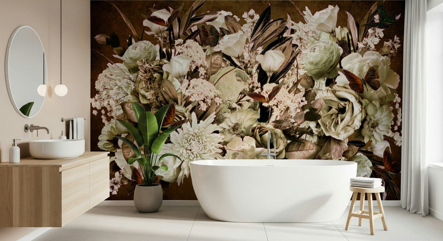 A calming floral design wallpaper mural that defines a space.