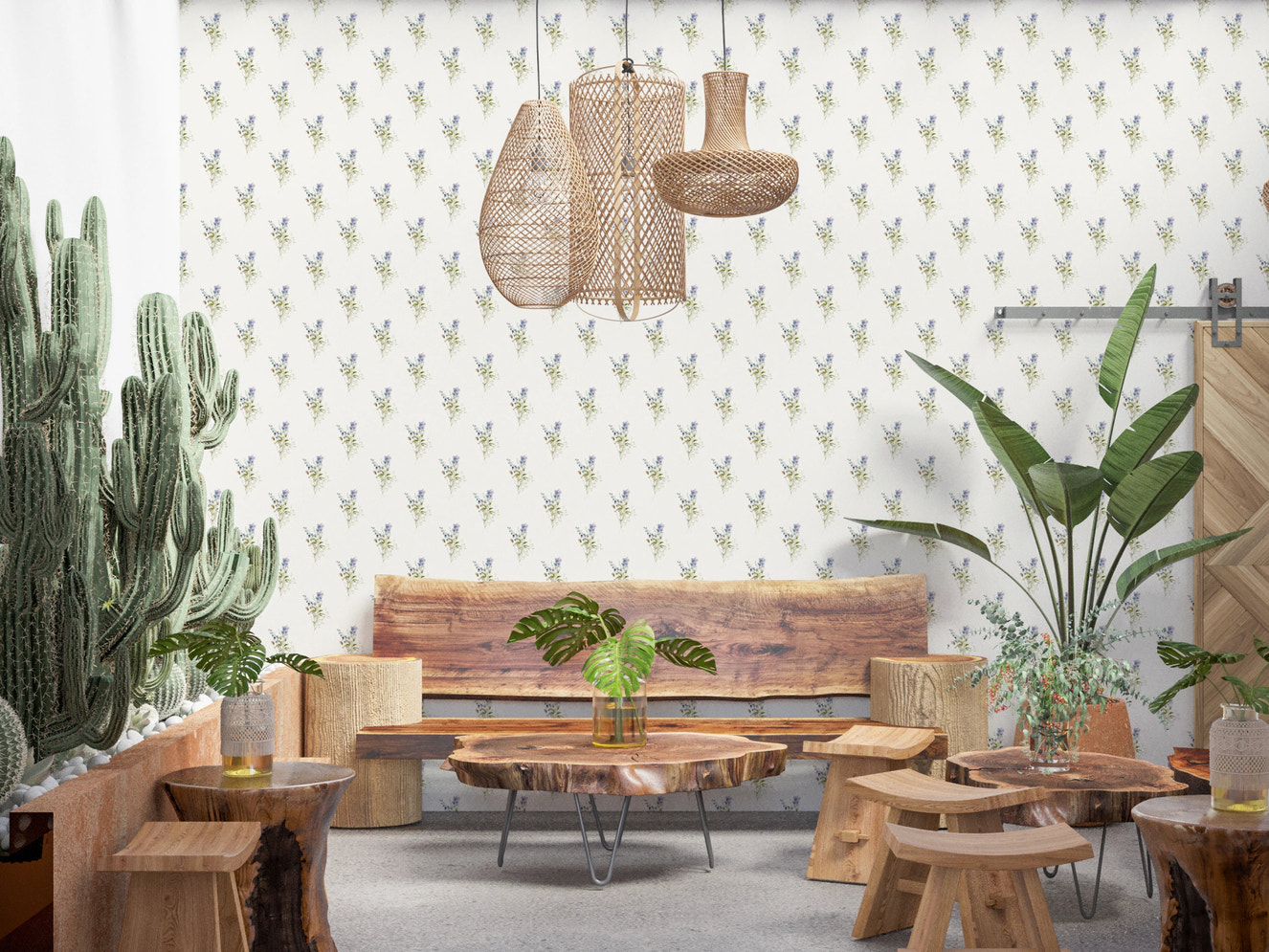 Floral pattern wallpaper with small bouquet design