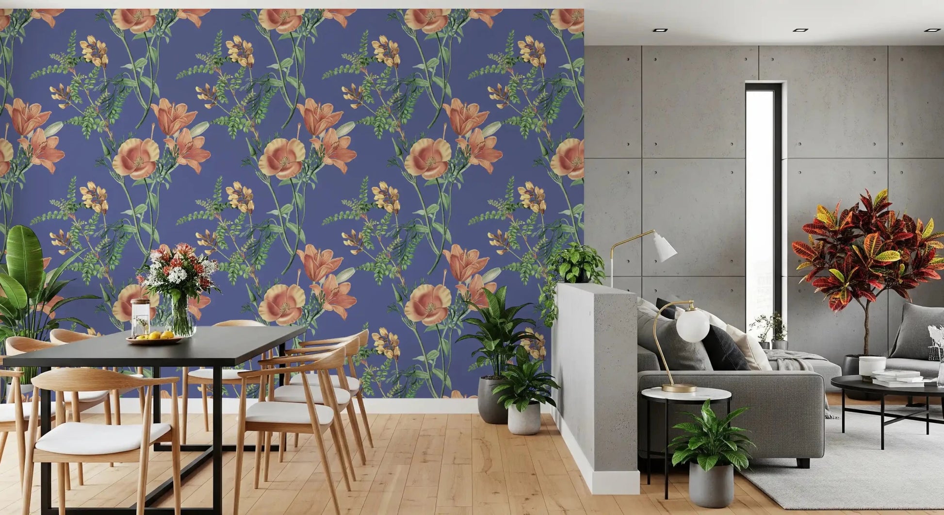 Hallway styled in Vinca Background Wallpaper with vintage flowers
