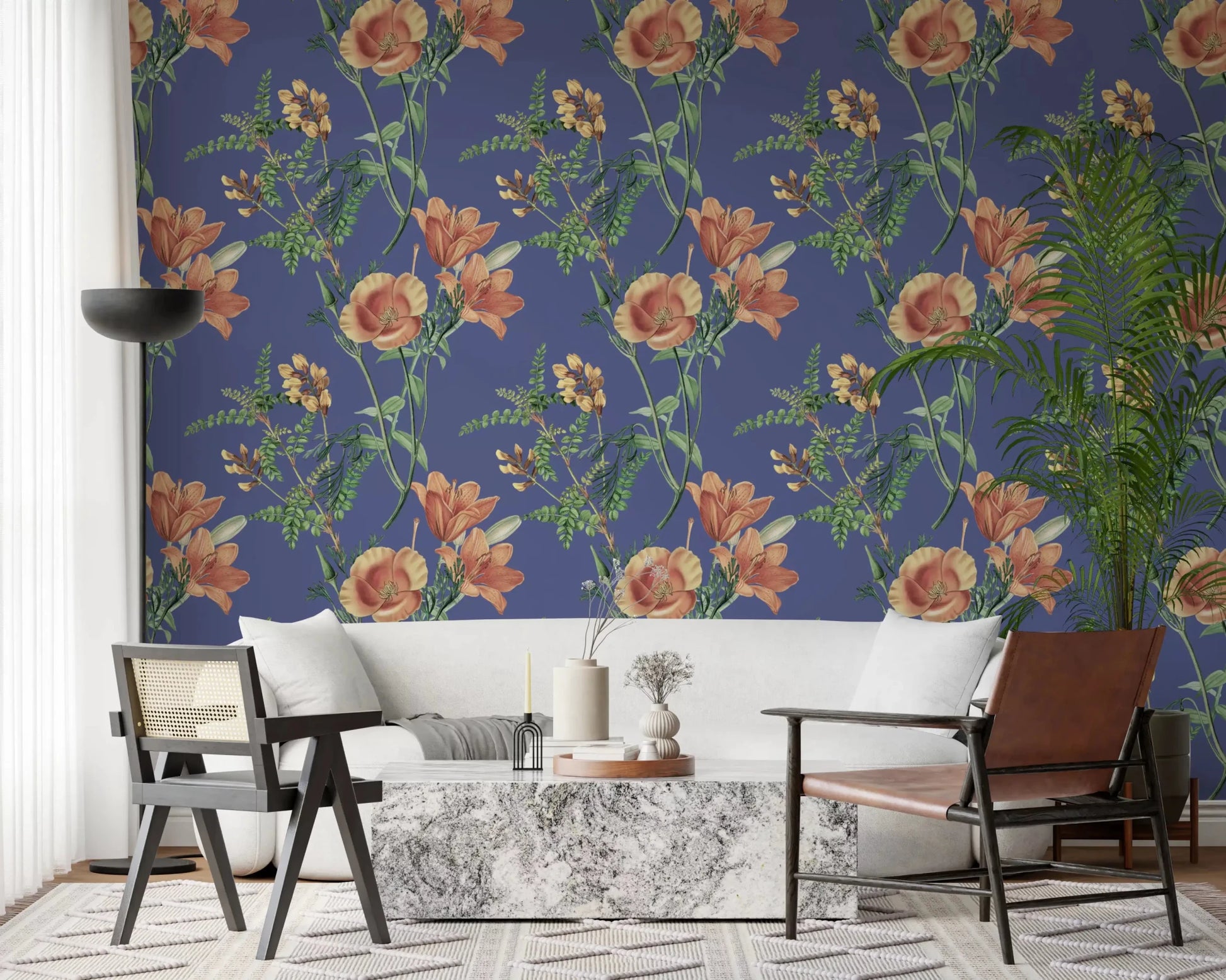 Hallway wall using Vintage Flowers on a Vinca Background Wallpaper