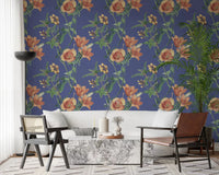 Hallway wall using Vintage Flowers on a Vinca Background Wallpaper