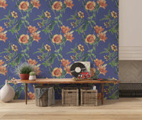 Warm blossoms set on Vinca Background Wallpaper with leaves