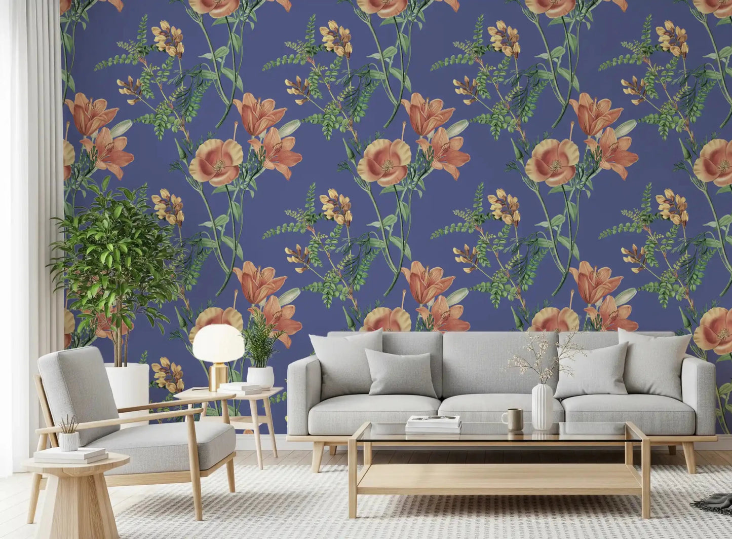 Peach blooms across Vinca Background Wallpaper with soft stems