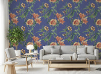 Peach blooms across Vinca Background Wallpaper with soft stems