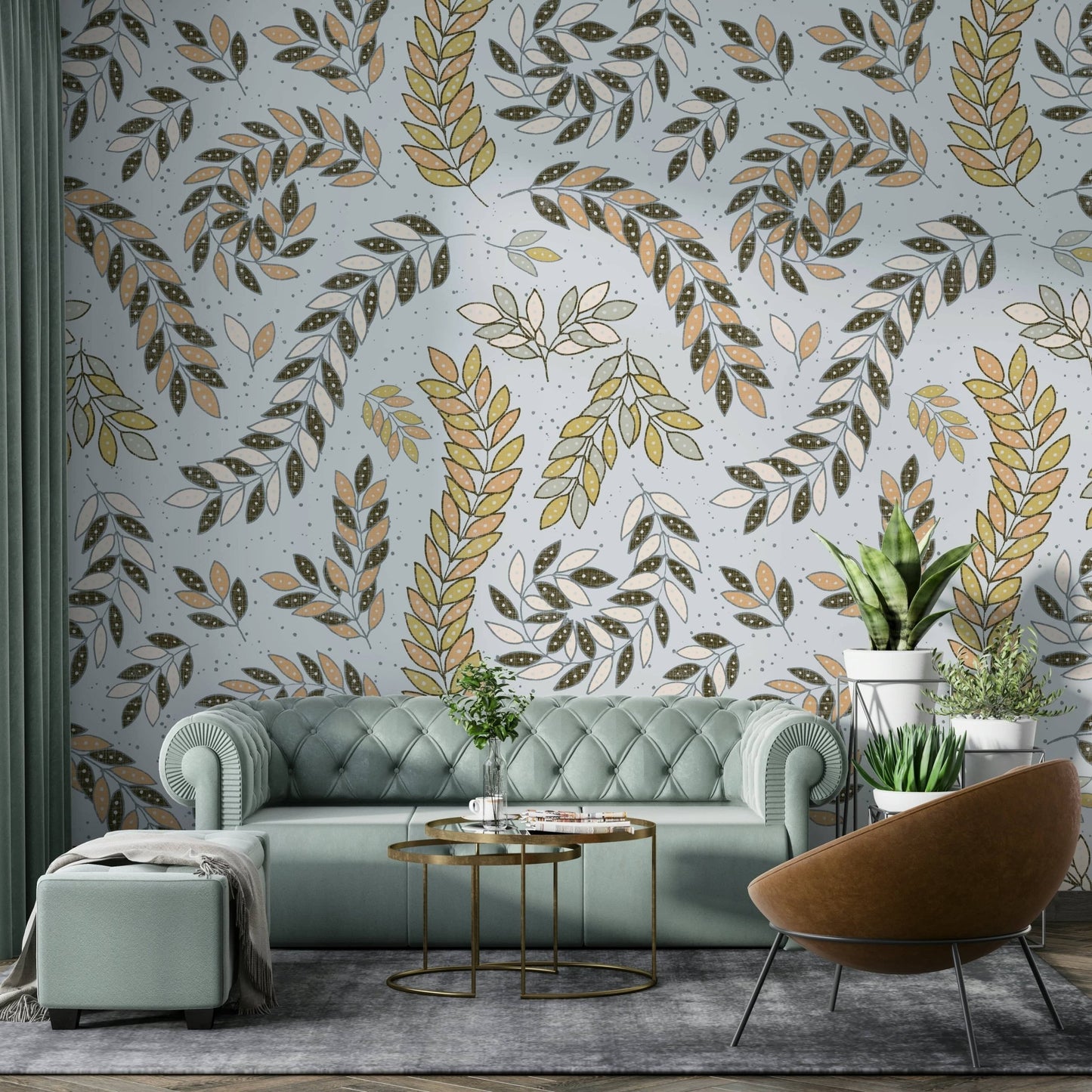 Soft golden and gray leaf wallpaper pattern

