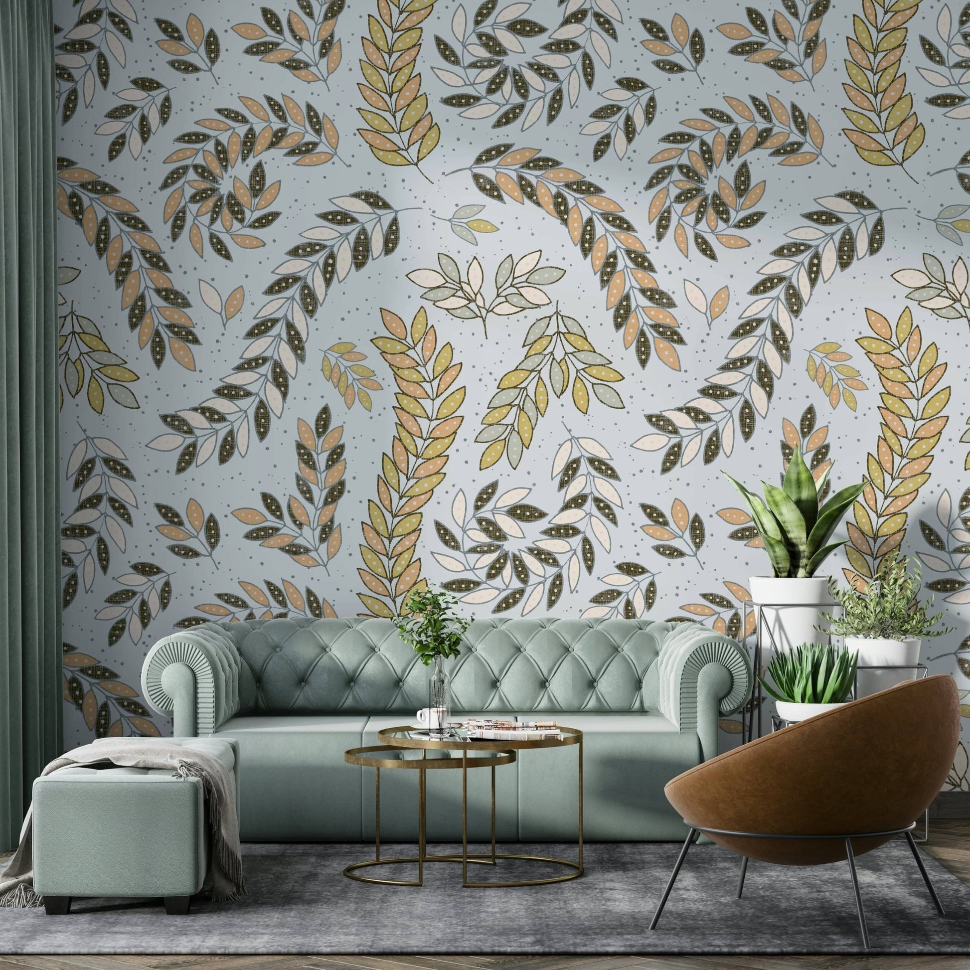 Soft golden and gray leaf wallpaper pattern

