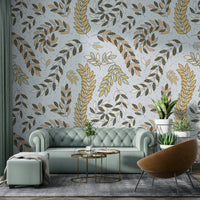 Soft golden and gray leaf wallpaper pattern

