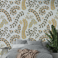 Vintage botanical wallpaper with flowing leaves

