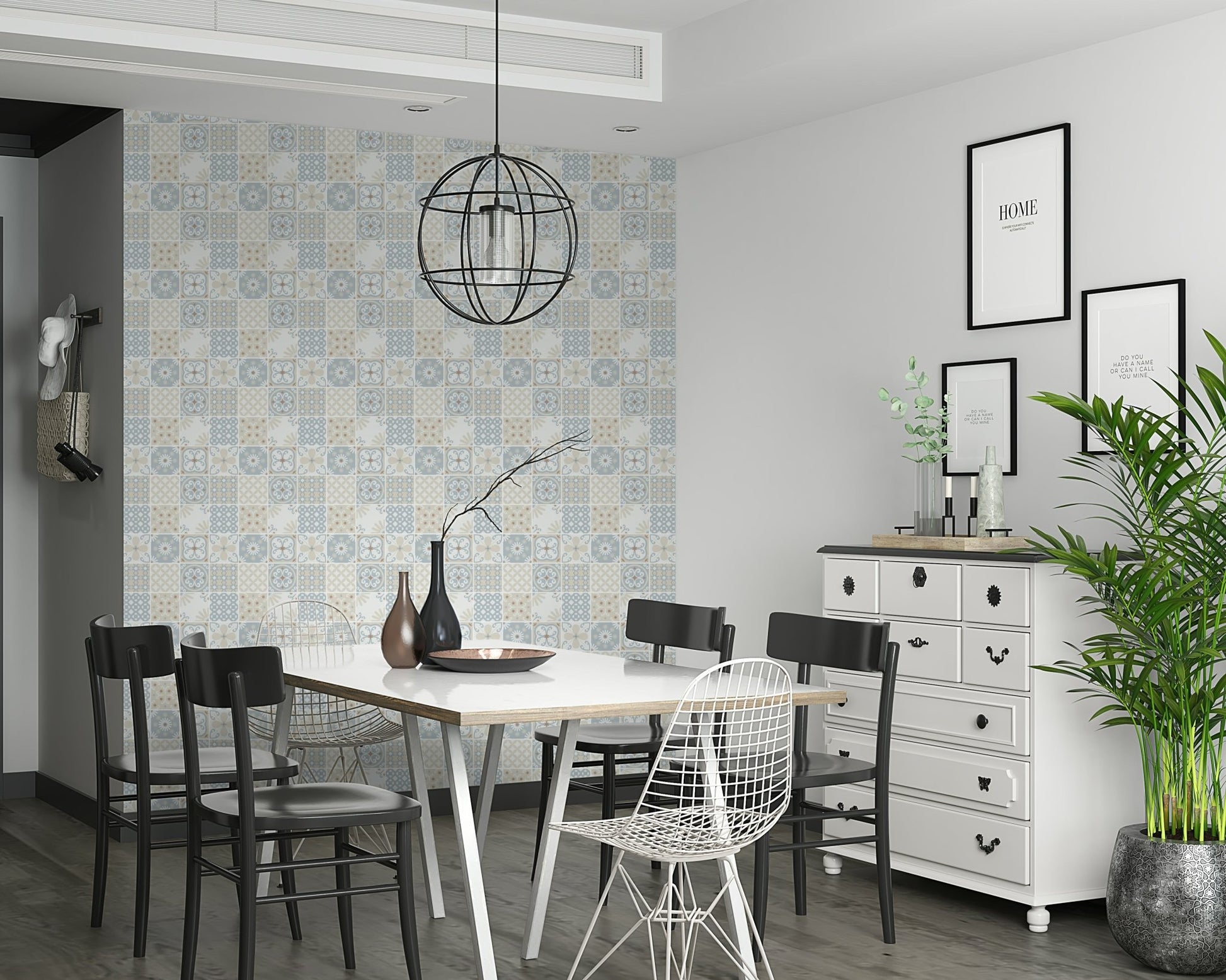 Mosaic tile print of the appealing Blue Breeze Wallpaper for walls.