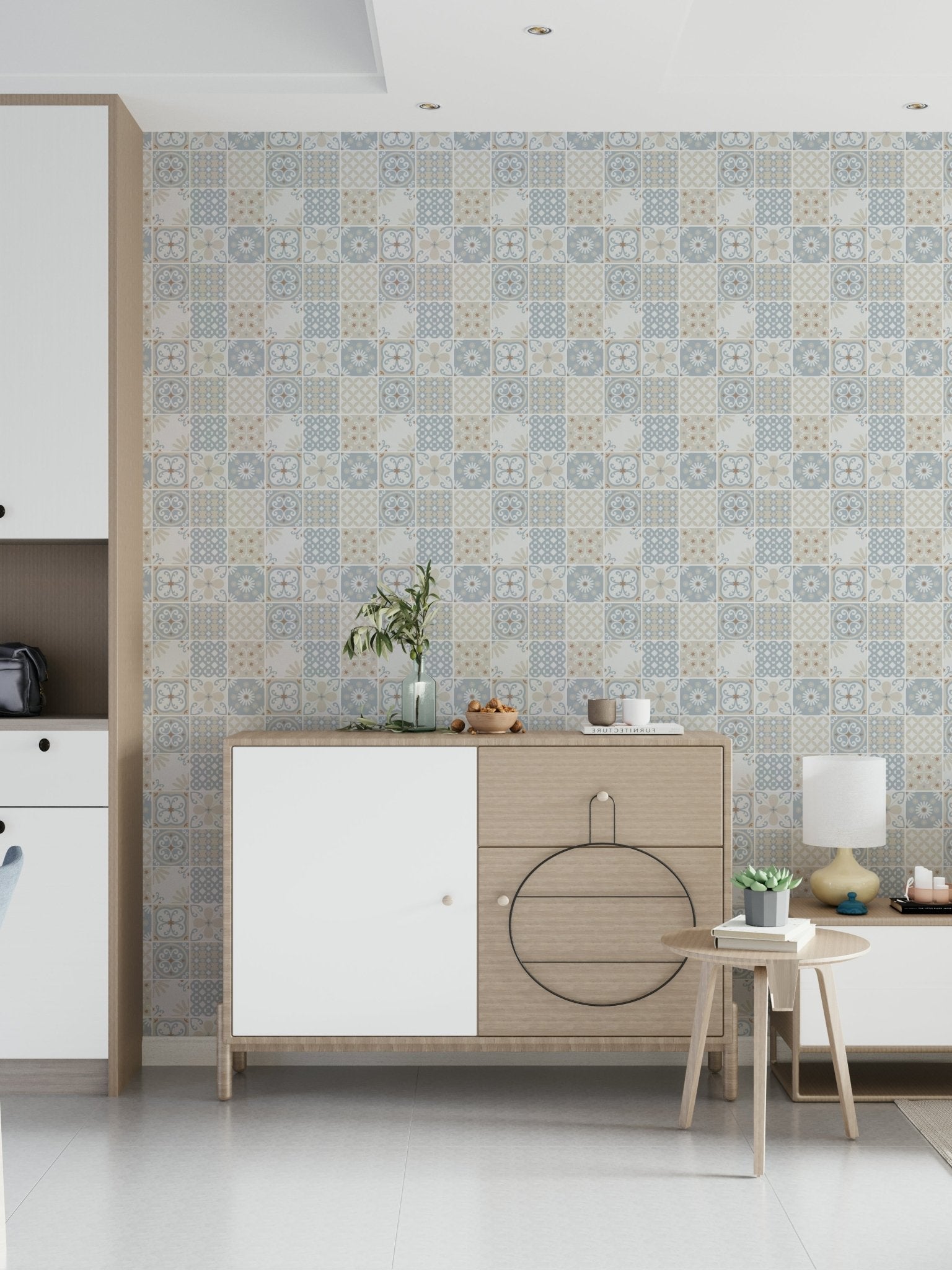 Coastal wallpaper for walls using the Blue Breeze Wallpaper.