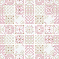 Elegant blush and gold-toned mandala-like tile in the wallpaper mural design., GD6380