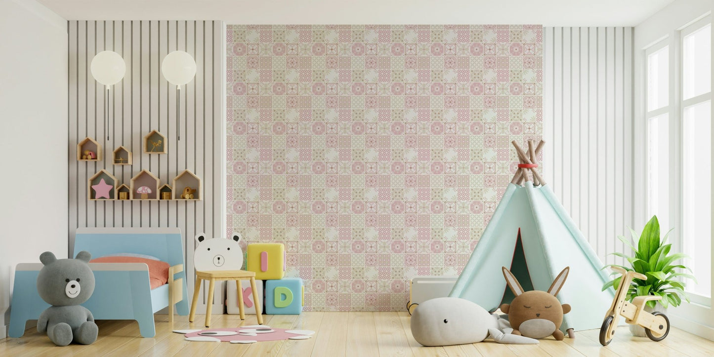Swirl and dotted texture on a section of the pink and neutral wallpaper for walls., GD6380