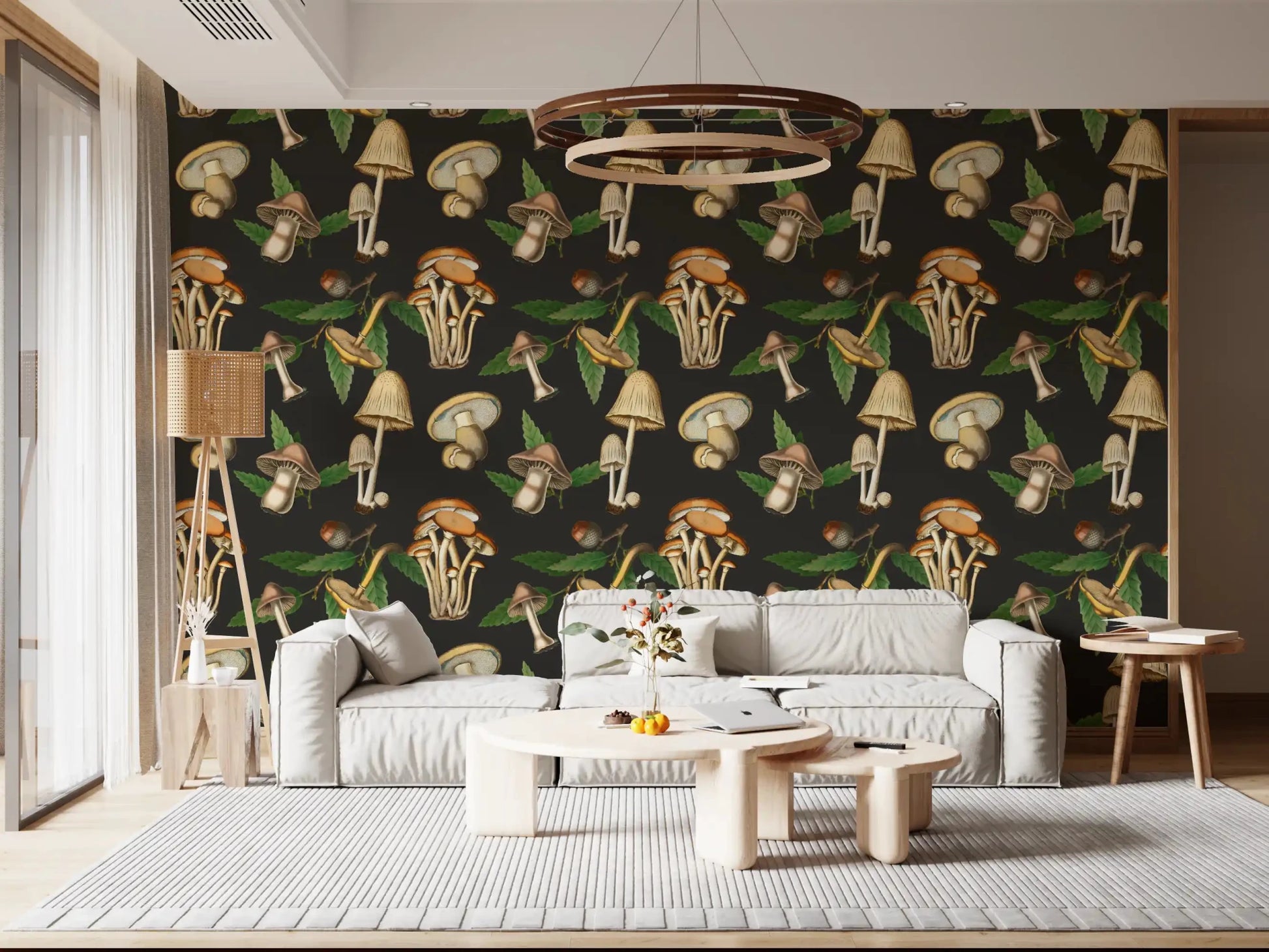 Illustrated fungi define this Mushroom Pattern wallpaper look