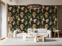 Illustrated fungi define this Mushroom Pattern wallpaper look