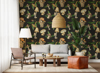 Woodland repeat in Mushroom Pattern wallpaper with earthy tones