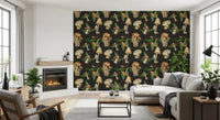 Rich woodland detailing across Vintage Mushroom wallpaper art