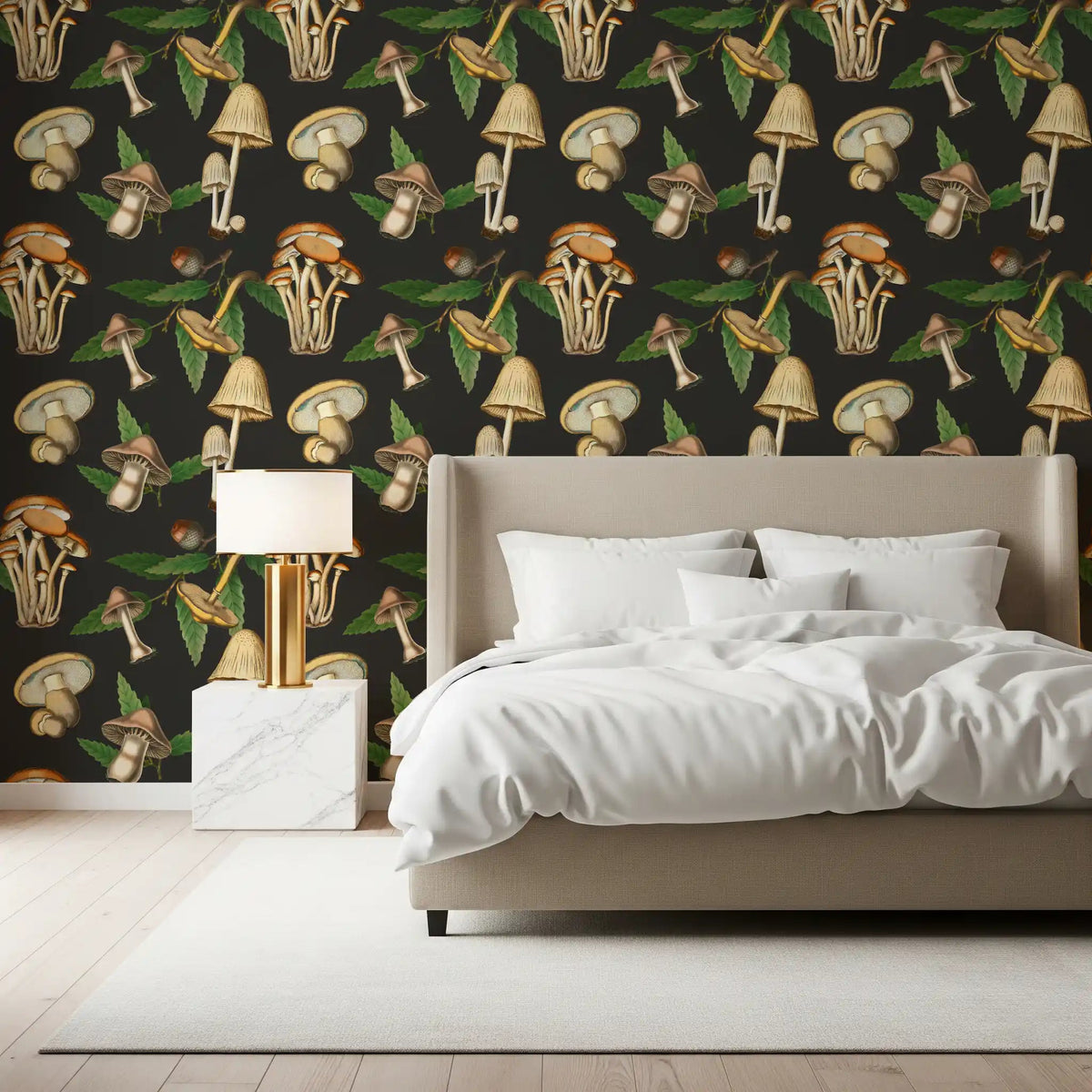 Vintage Forest Mushroom Pattern Wallpaper - Dark Woodland Print
