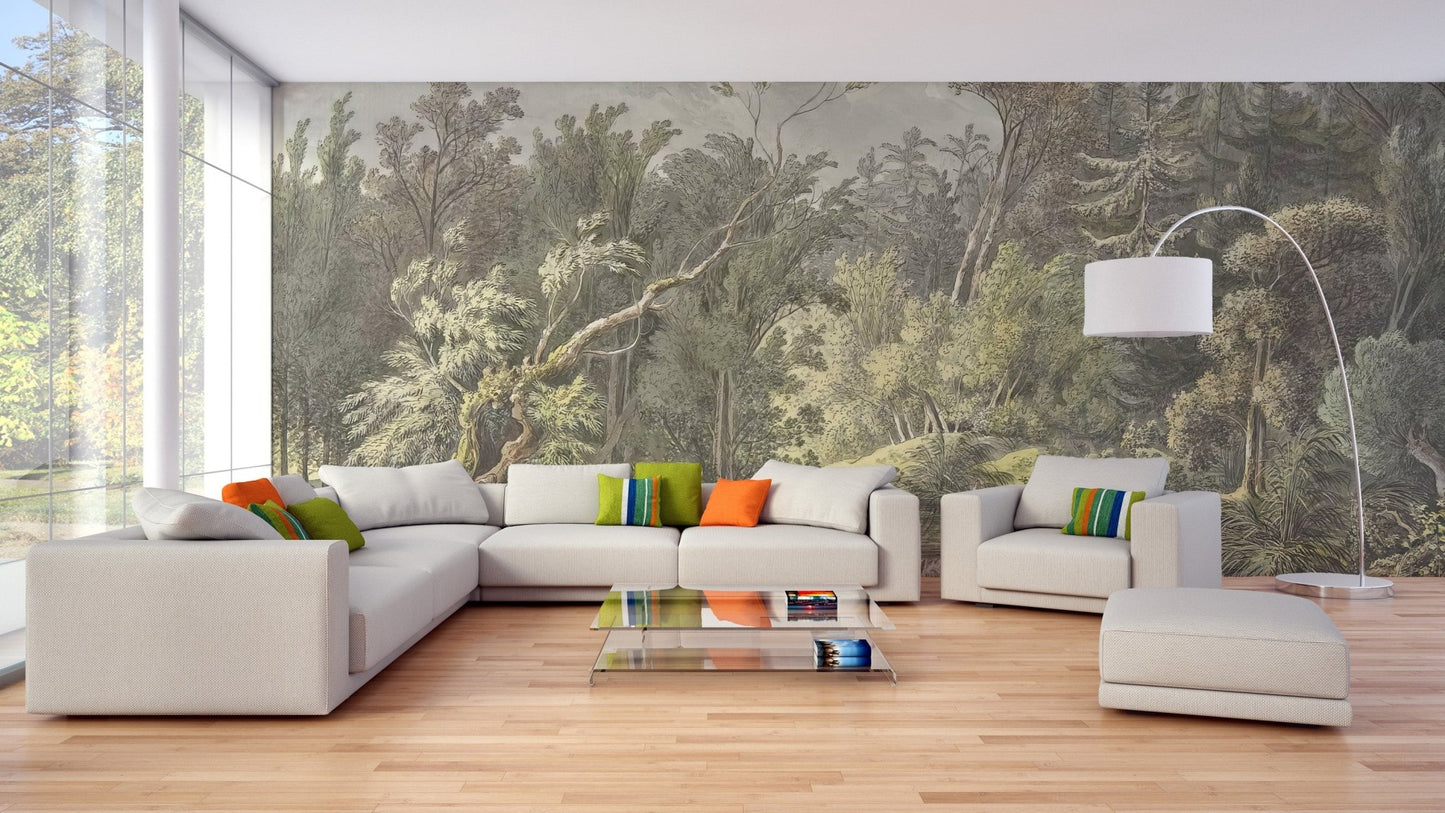 Vintage Forest Waterfall Peel and Stick Wallpaper