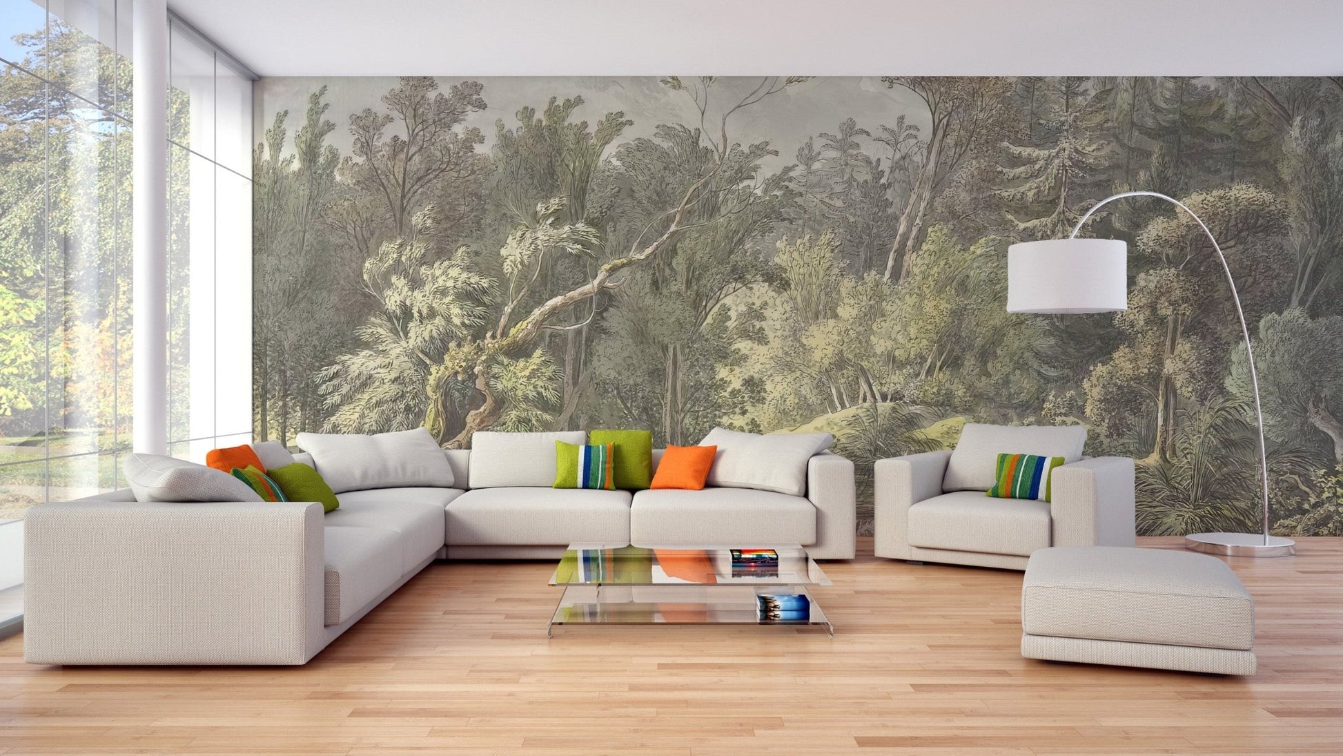 Vintage Forest Waterfall Peel and Stick Wallpaper