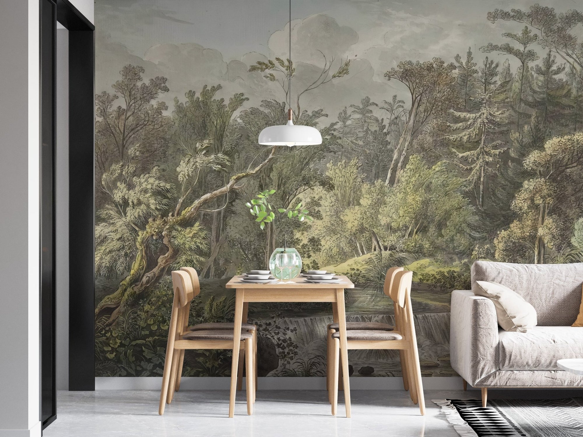 Vintage Forest Waterfall Wallpaper Mural C421