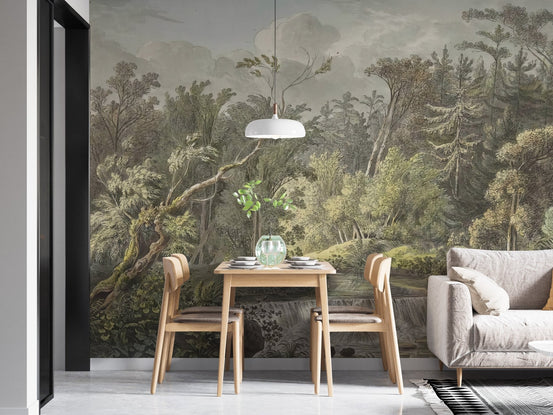 Vintage Forest Waterfall Wallpaper Mural C421