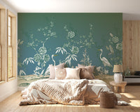 Vintage Garden Crane Birds Wallpaper Mural - Giffywalls
