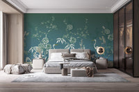 Vintage Garden Crane Birds Wallpaper Mural - Giffywalls